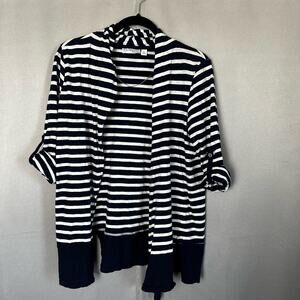 Womens Kim Rogers Navy Blue & White Stripe Knit Cotton Cardigan Petite Large